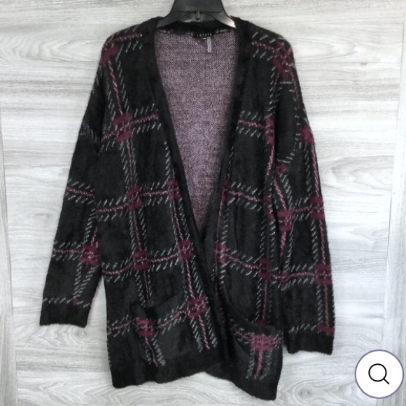 1. State Plaid Eyelash Open Front Cardigan Sweater - Picture 6 of 11
